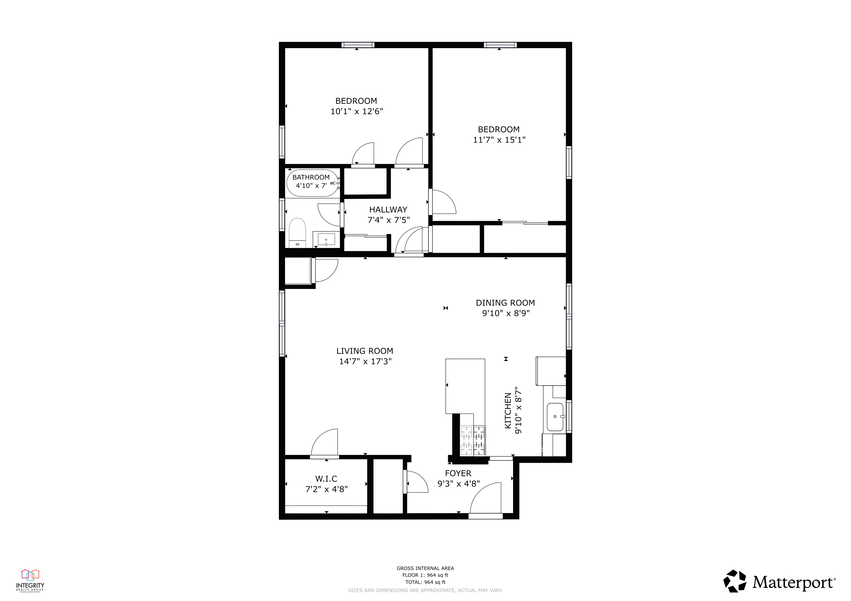Floor plan layout diagram for Jared 2 Bedroom 1 Bath F